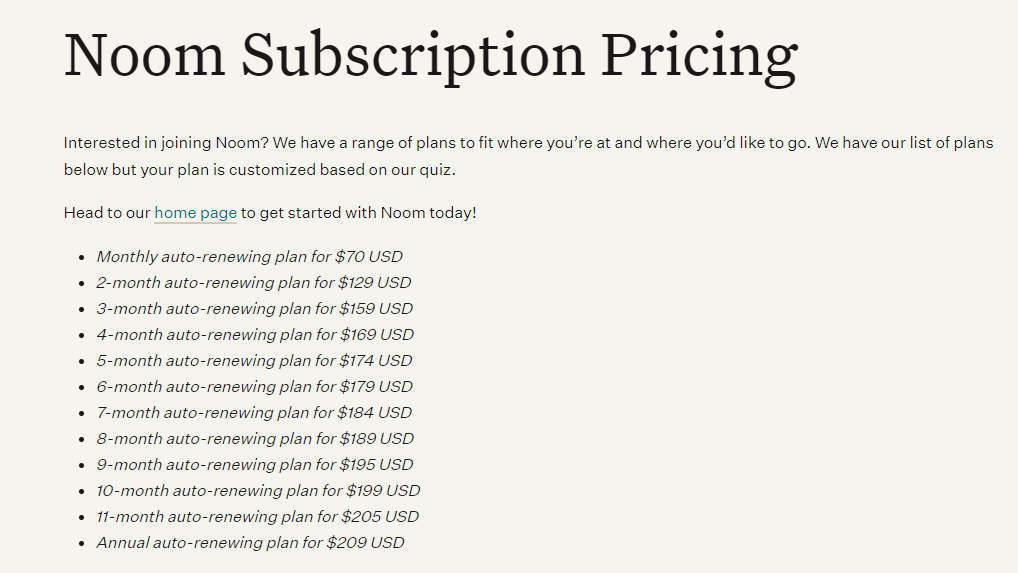 Noom Pricing